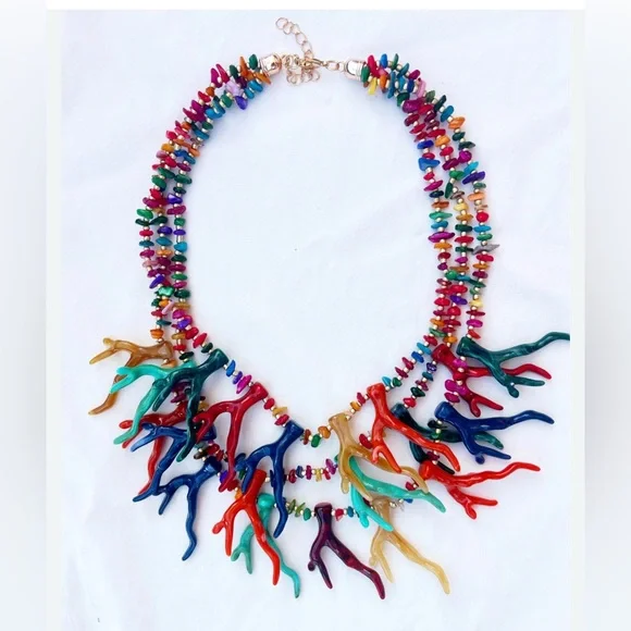 NWT ⚜️♥️⚜️ Piper K Multicolor Coral Statement Necklace - Picture 3 of 16